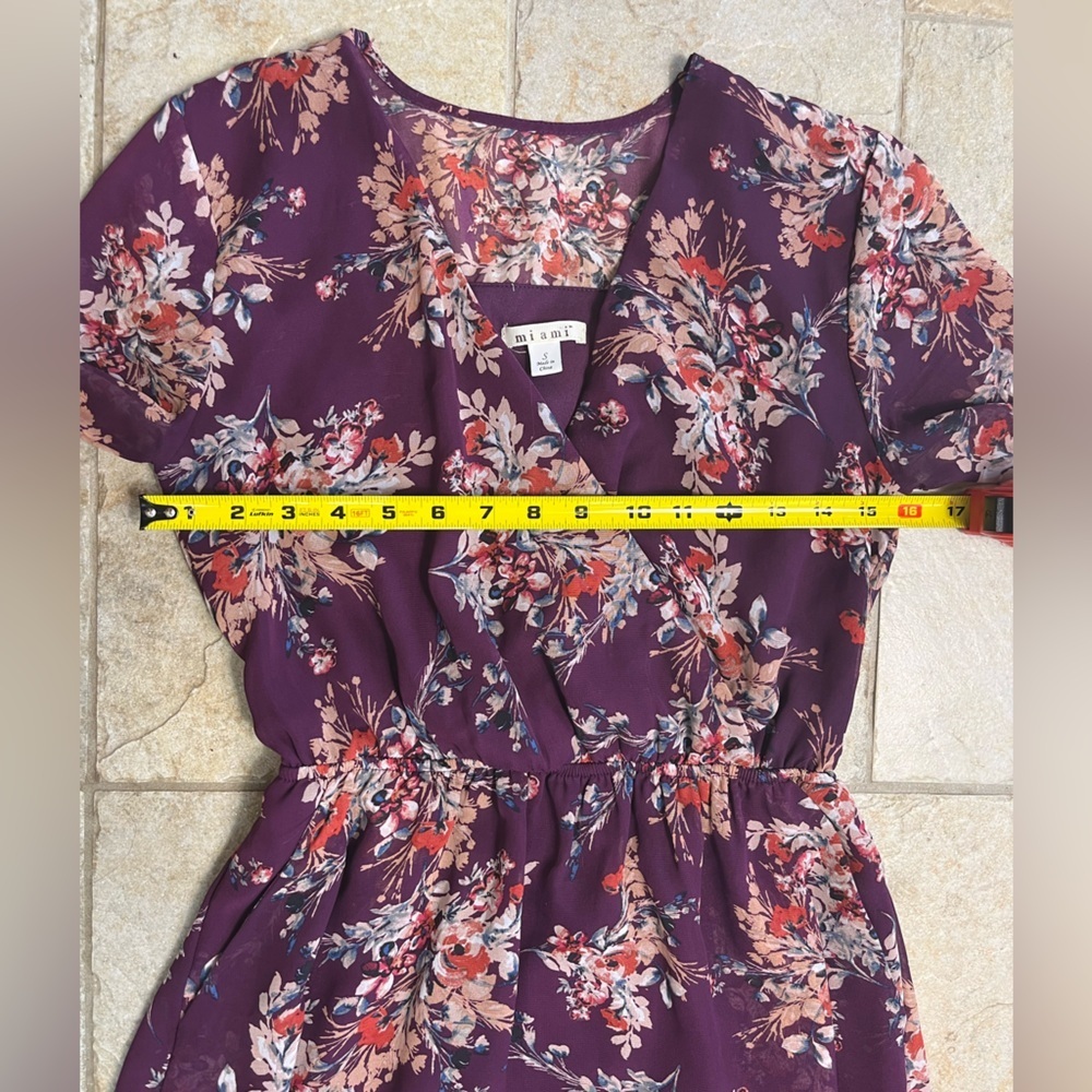 Miami Floral Mini Dress S Purple Bell Sleeve Pockets Boho Fall Wedding Fairycore - Picture 12 of 13